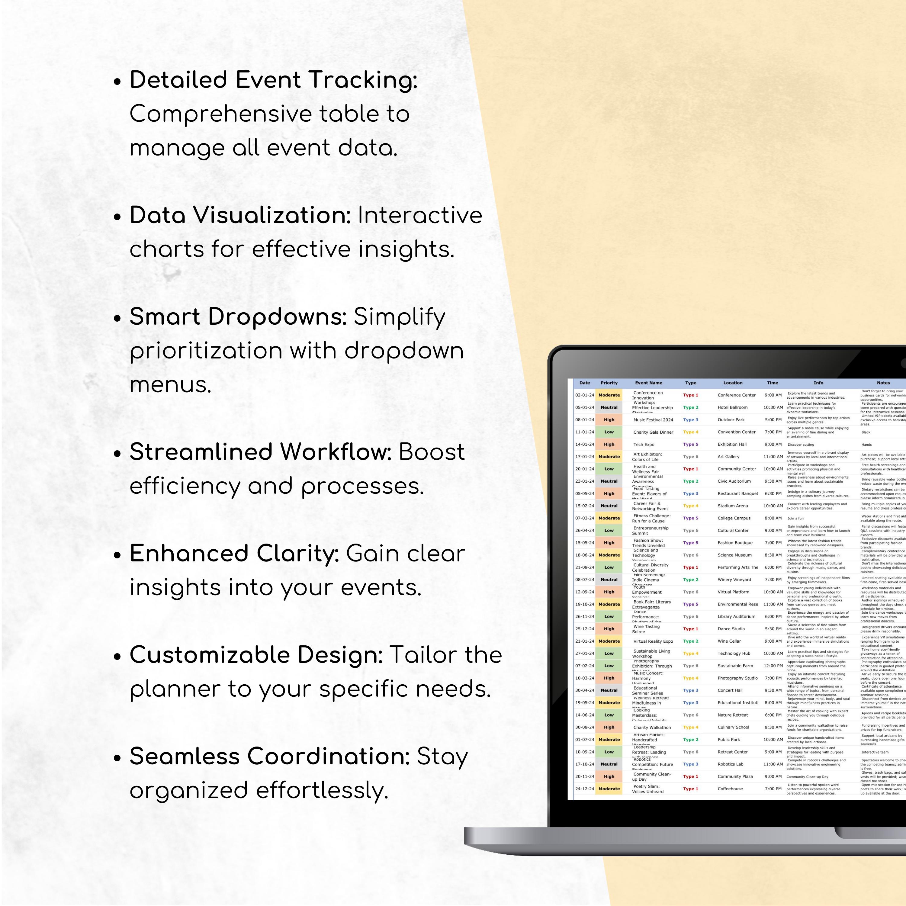Event Planner Spreadsheet | Event Management, Calendar & Task Tracker ...