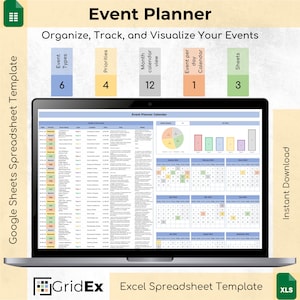 Event Planner Spreadsheet Template | Google Sheets and Excel Template | Calendar, Charts & Customizable Features for Small Businesses