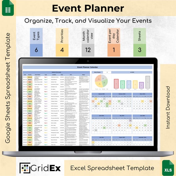 Event Planner Spreadsheet | Event Management, Calendar & Task Tracker for Excel and Google Sheets