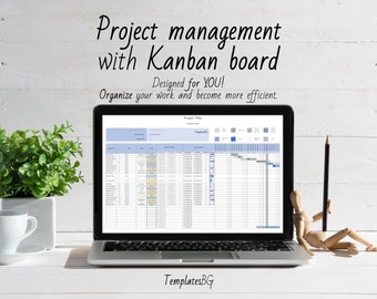 Feuille de calcul Excel pour la gestion de projet : diagramme de Gantt, tableau Kanban (téléchargement numérique)