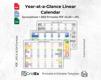 Year-at-a-Glance Linear Calendar Template (Spreadsheet + Printable Bonus Files)