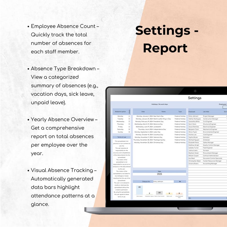 Employee Absence Tracker: Excel & Google Sheets Template - Etsy
