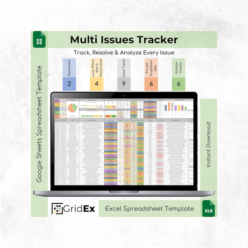 Example Problem Tracker Sheet Issue Tracker Spreadsheet Dashboard Root Cause Analysis Excel Google ...