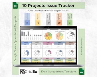 10 projektów Arkusz kalkulacyjny śledzenia problemów Szablon pulpitu nawigacyjnego Arkuszy Google w programie Excel