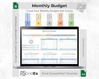 Monthly Budget Spreadsheet Excel Google Sheets Personal Finance Tracker Expense Income Planner Dashboard Template
