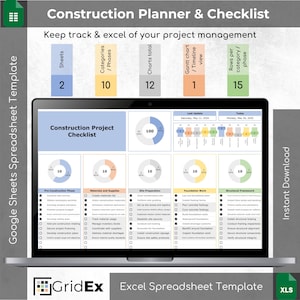 Construction Project Planner: Excel Spreadsheet Template (Gantt Chart)