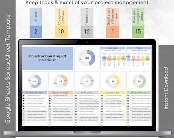 Construction Project Planner: Excel Spreadsheet Template (Gantt Chart)