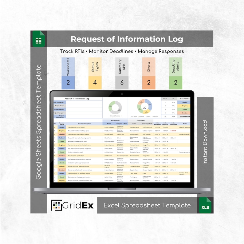 RFI Log Spreadsheet Excel Google Sheets Request Tracker Deadline ...