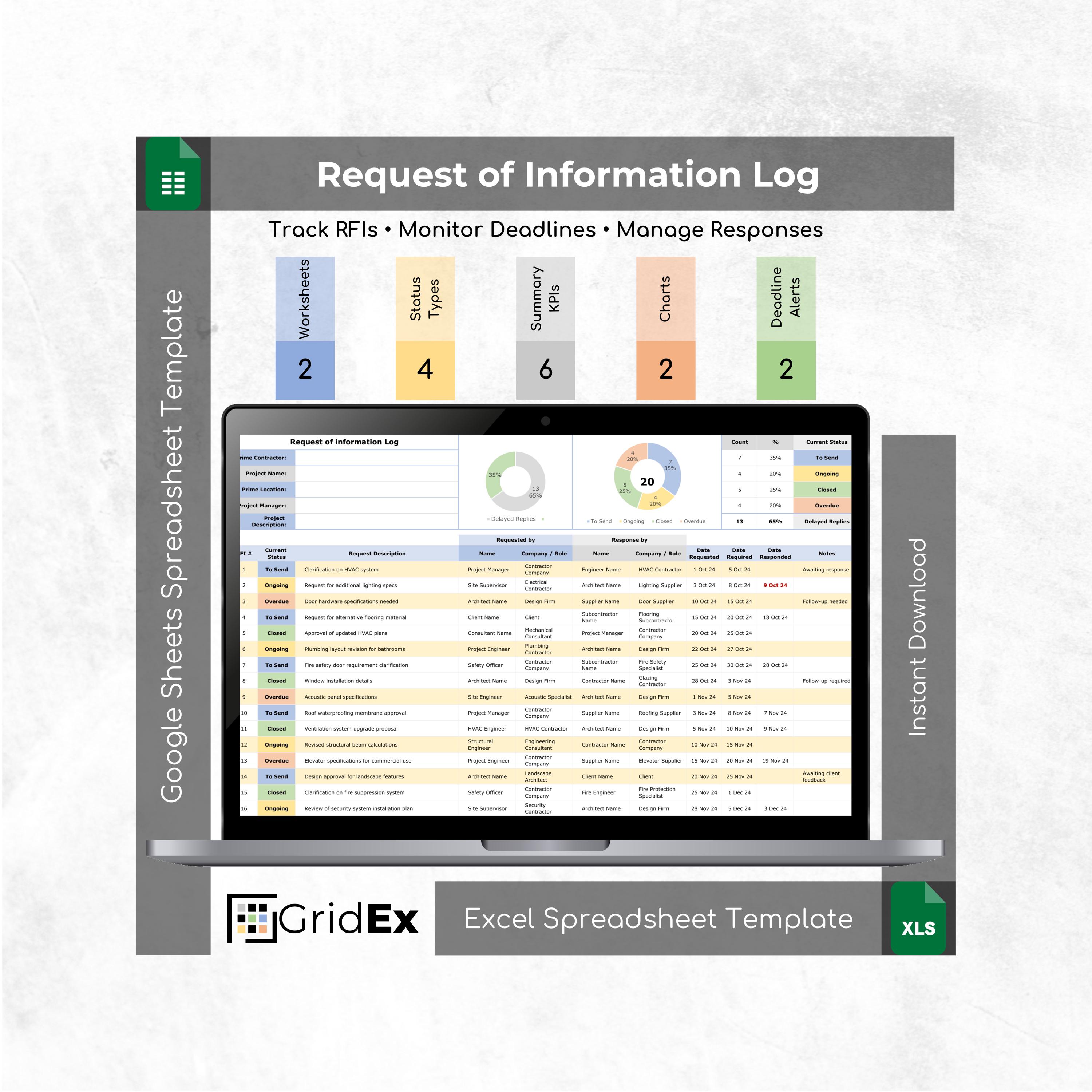 RFI Log Spreadsheet Excel Google Sheets Request Tracker Deadline ...