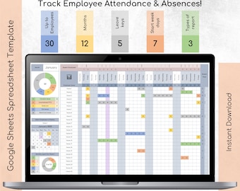 Employee Leave Tracker Template | Excel Spreadsheet & Google Sheets | Monthly Tracking and Dashboard Overview