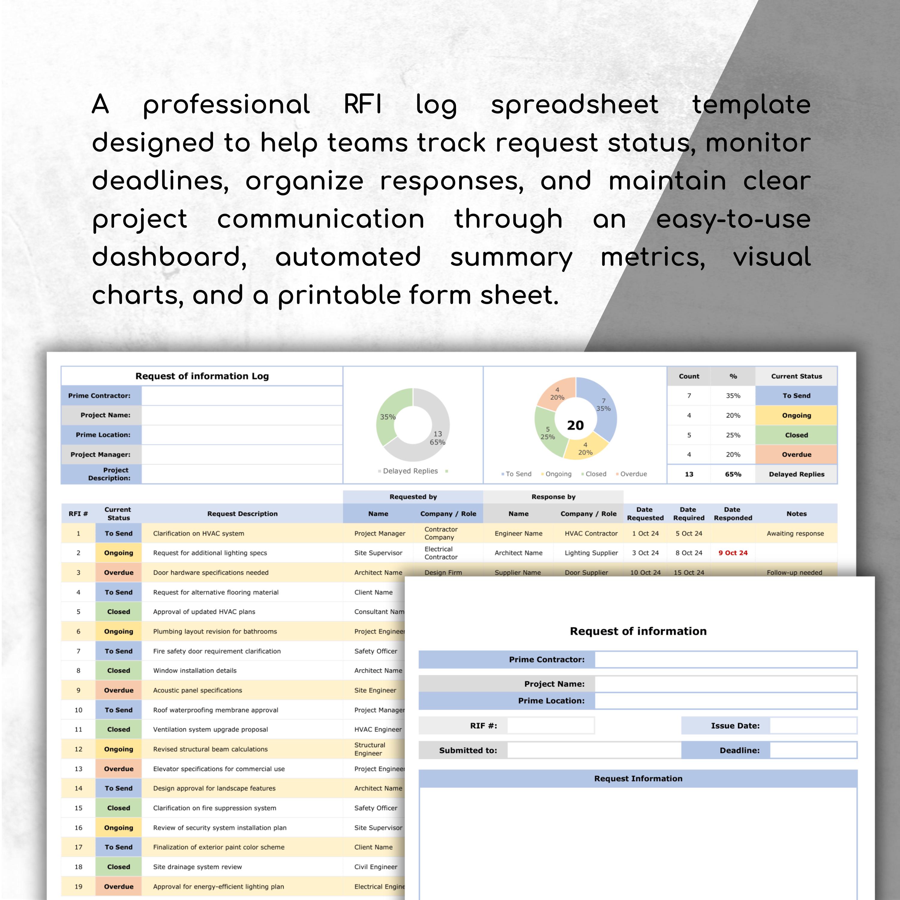 RFI Log Spreadsheet Excel Google Sheets Request Tracker Deadline ...