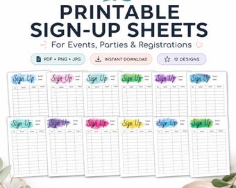Printable Sign Up Sheet Template, Events, Parties (PDF, PNG, JPG)