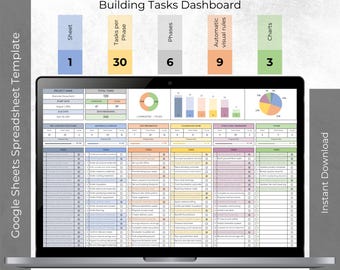 Construction Task Tracker Spreadsheet | Building Project Planner | Excel & Google Sheets Checklist | Construction Management Template