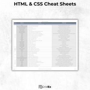 Printable HTML & CSS Cheat Sheet – 6-page quick-reference guide with 180+ HTML tags, CSS properties, ARIA attributes, layout techniques, and responsive design tips. Organized by category including forms, media, tables, Flexbox, Grid, and more. Ideal for web developers, students, and coding beginners. Includes formats: PDF, PNG, JPG, and Excel XLSX.