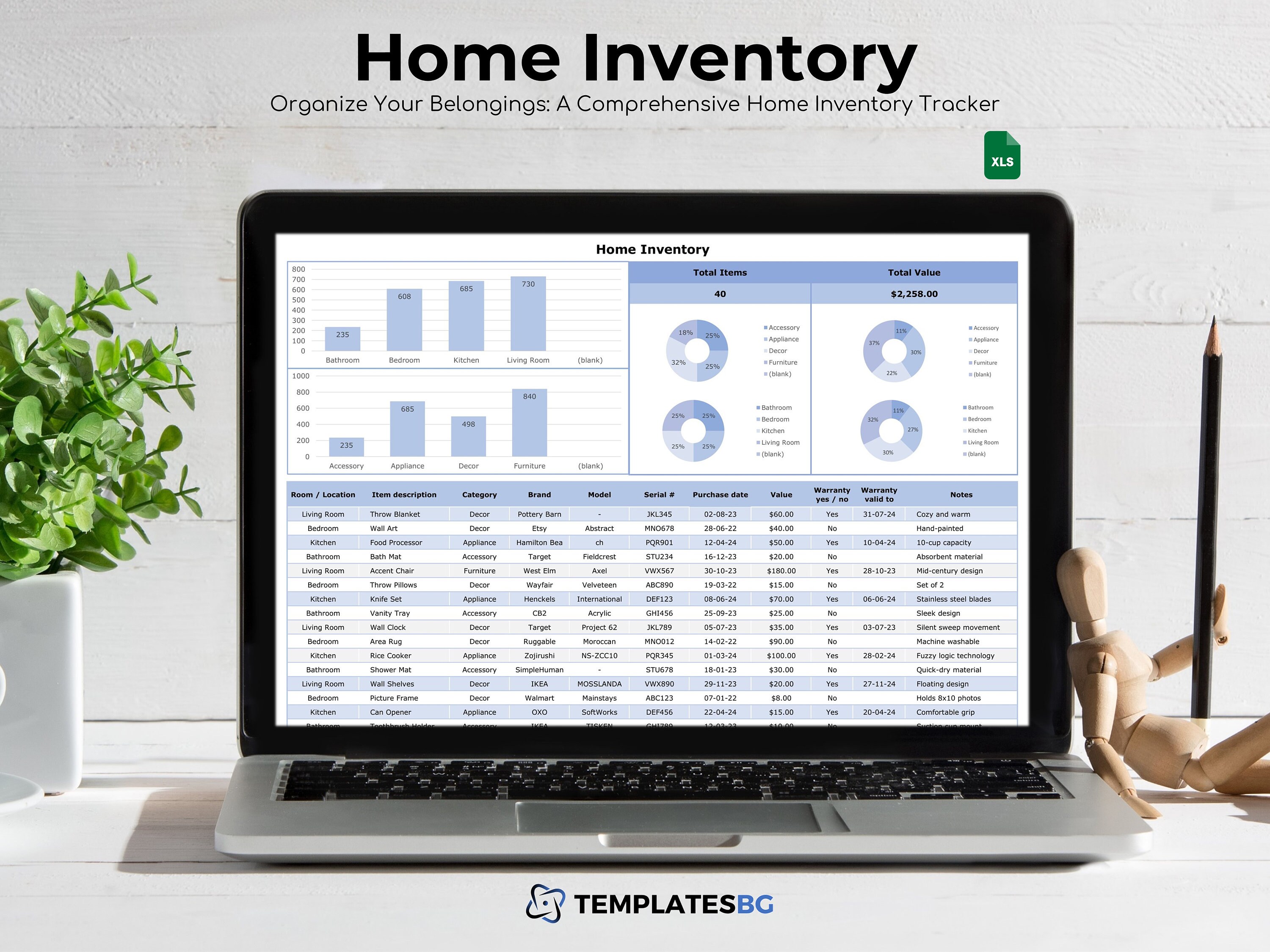Home Inventory Tracker: Excel Spreadsheet Template (Digital Download)