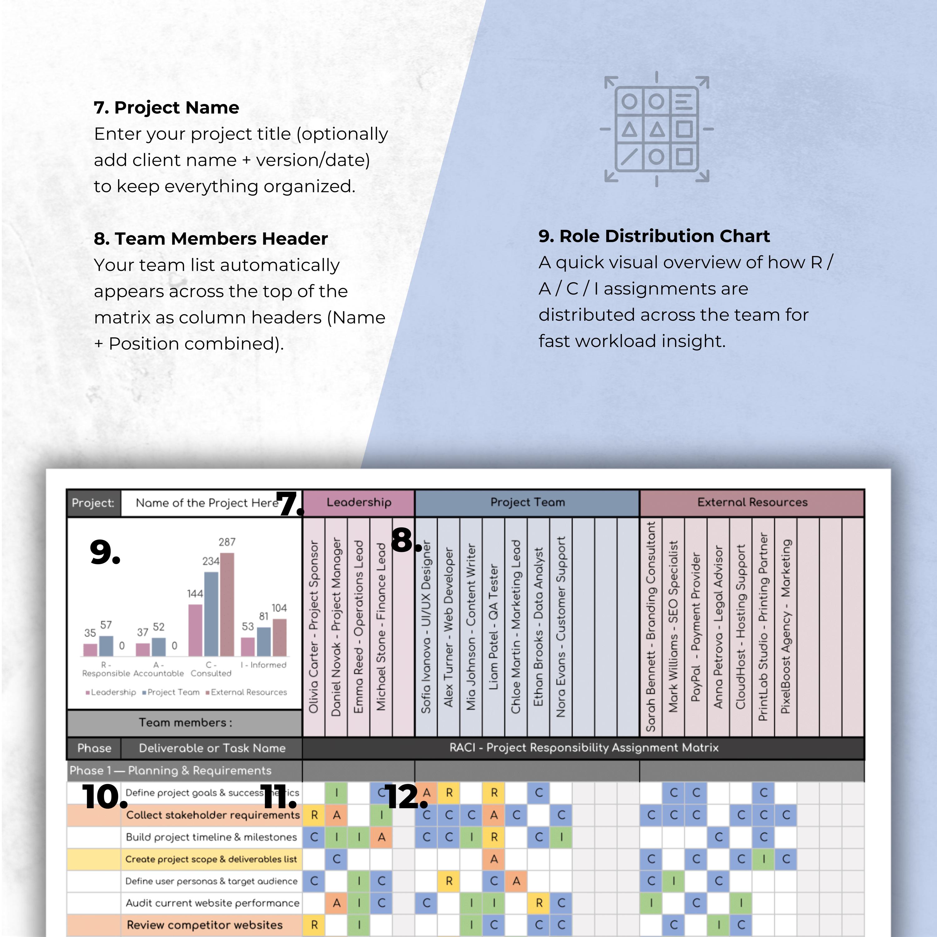 RACI Matrix Google Sheets: Project Management Task Tracker (digital ...