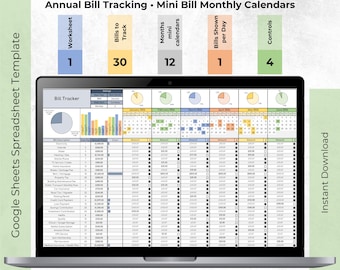 Bill Tracker Spreadsheet | Monthly Bill Calendar | Excel & Google Sheets Budget Template