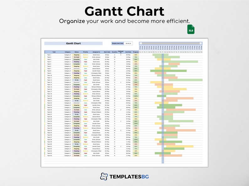 Gantt Chart Project Tracker: Excel Spreadsheet Template (digital ...