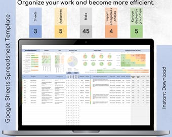 Risk Management Spreadsheet Template | Project Risk Assessment & Tracking Template | Excel and Google Sheets Risk Analysis Task Tracker
