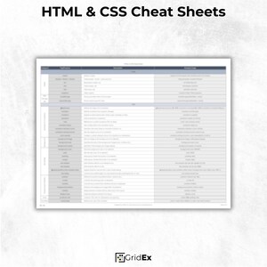 Printable HTML & CSS Cheat Sheet – 6-page quick-reference guide with 180+ HTML tags, CSS properties, ARIA attributes, layout techniques, and responsive design tips. Organized by category including forms, media, tables, Flexbox, Grid, and more. Ideal for web developers, students, and coding beginners. Includes formats: PDF, PNG, JPG, and Excel XLSX.