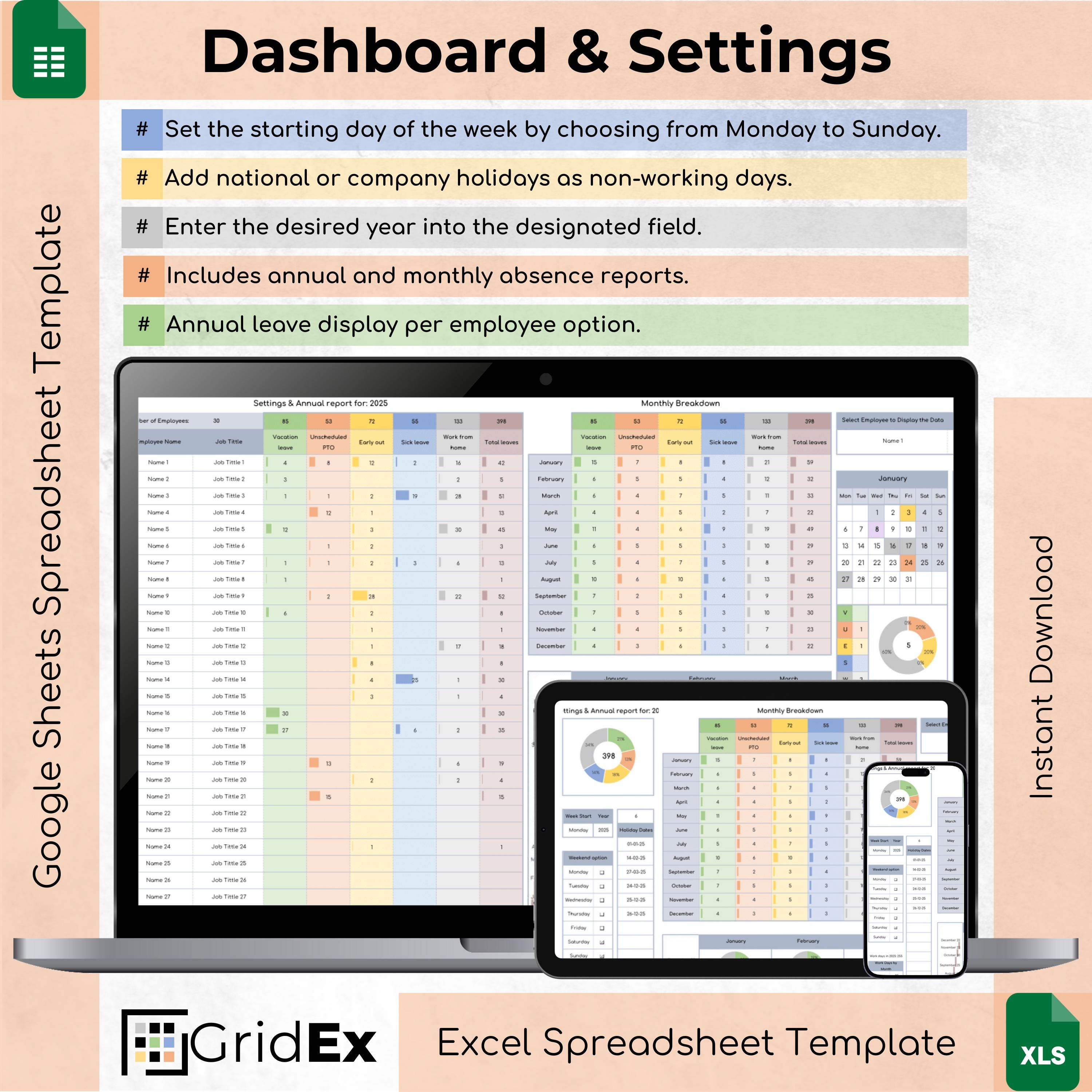 Employee Leave Tracker Template | Excel Spreadsheet & Google Sheets ...