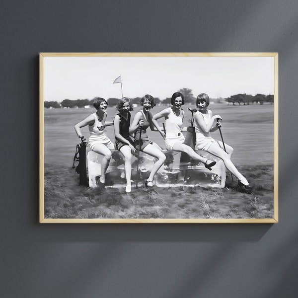 Impression de golf affiche de golf vintage, photo de golf pour femmes imprimable en noir et blanc, affiche de fille de golf, photo de sport drôle, art mural féminisme