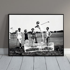 Golf Print Vintage Sports Photo Black and White Art Print Golf Girl Poster Funny Woman Golfer Wall Art Girly Apartment Decor Art Deco Era