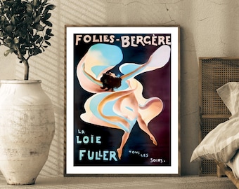 Folies Bergere Poster Vintage Paris Cabaret Print Showgirl Poster Girly Apartment Decor Downtown Girl Wall Art Printable Pink and Blue Art