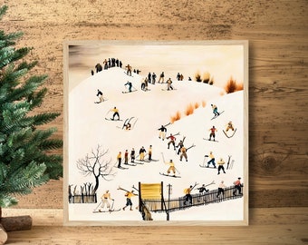 Vintage Ski Poster Square Christmas Print Winter Poster Skiing Art Print Ski Lodge Art Digital Download Apres Ski Poster Ski Chalet Wall Art