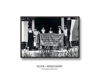 Suffragette Print, Vintage Feminist Wall Art, 1920s Black and White Photo, Susan B. Anthony Quote, Historical Digital Download, Printable