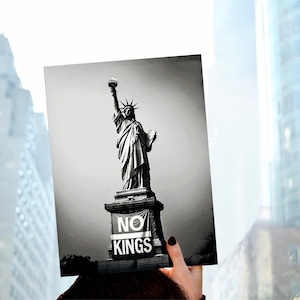 Cartel de protesta "No Kings", impresión de la Estatua de la Libertad, póster en blanco y negro, descarga digital anti-Trump, cartel imprimible de marcha política