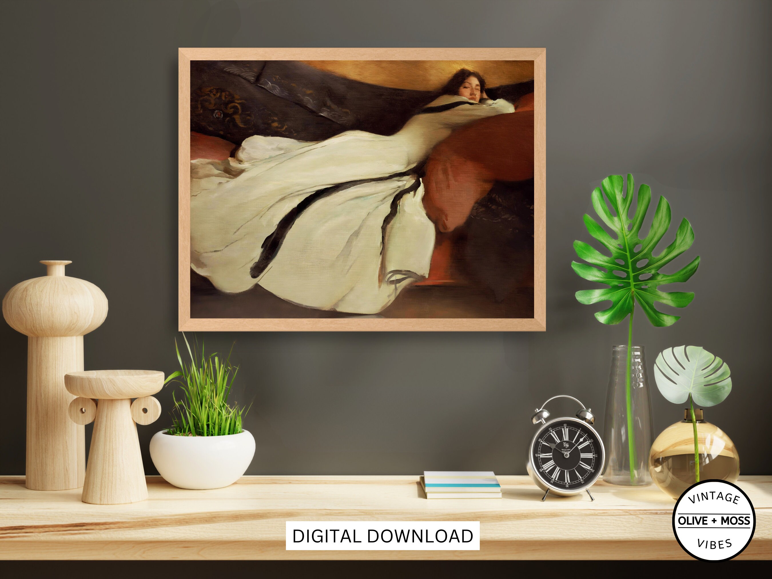 Vintage Woman Portrait Painting Printable Art Woman on Couch, Moody ...