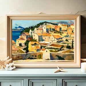 Dubrovnik Digital Print Vintage Croatia Art Coastal Landscape Painting Printable Art Deco Poster Colorful Seascape Print Gift for Traveler