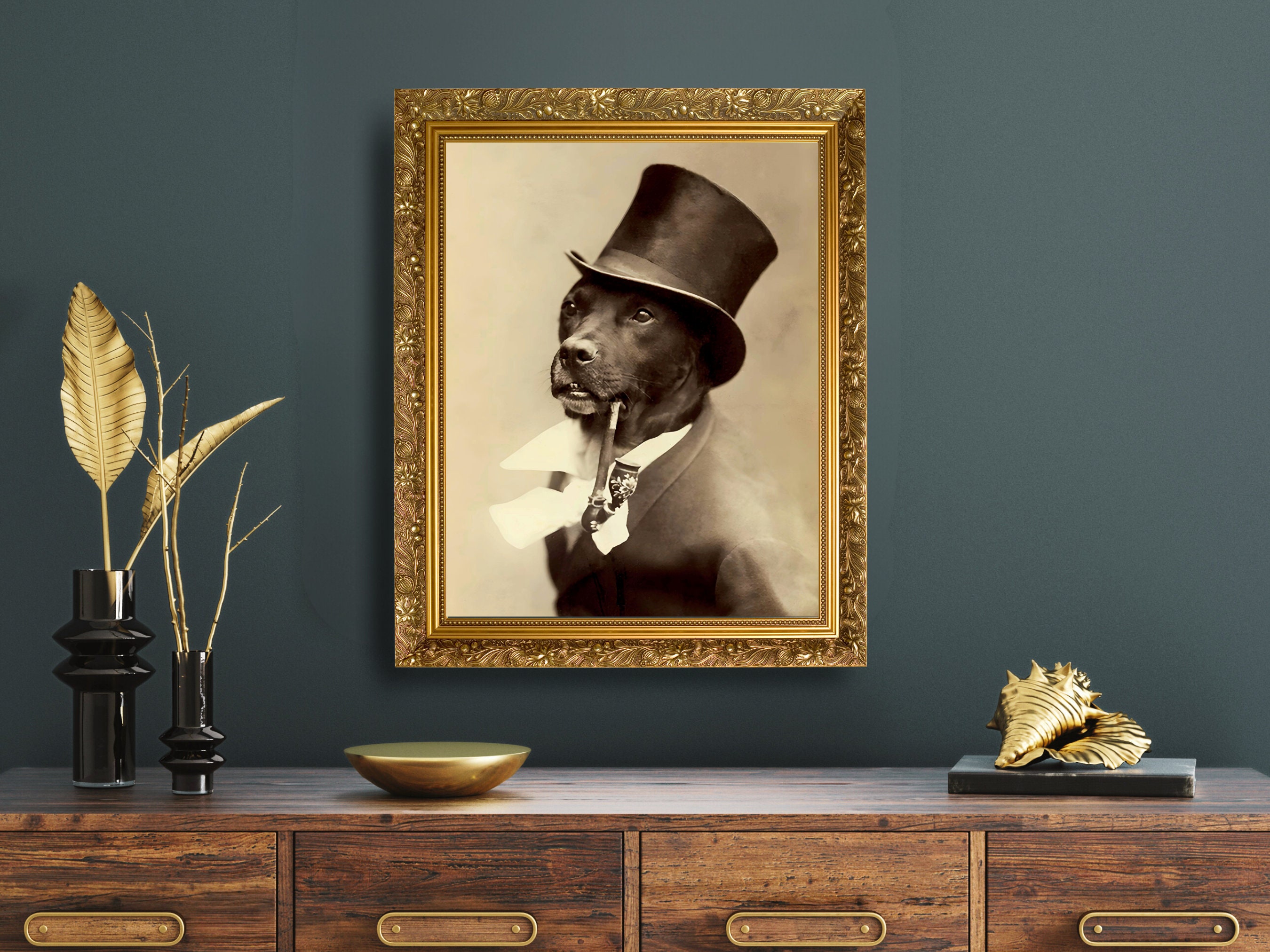 Vintage Dog Portrait Wall Art Printable Dog Dressed in Smoking Jacket ...