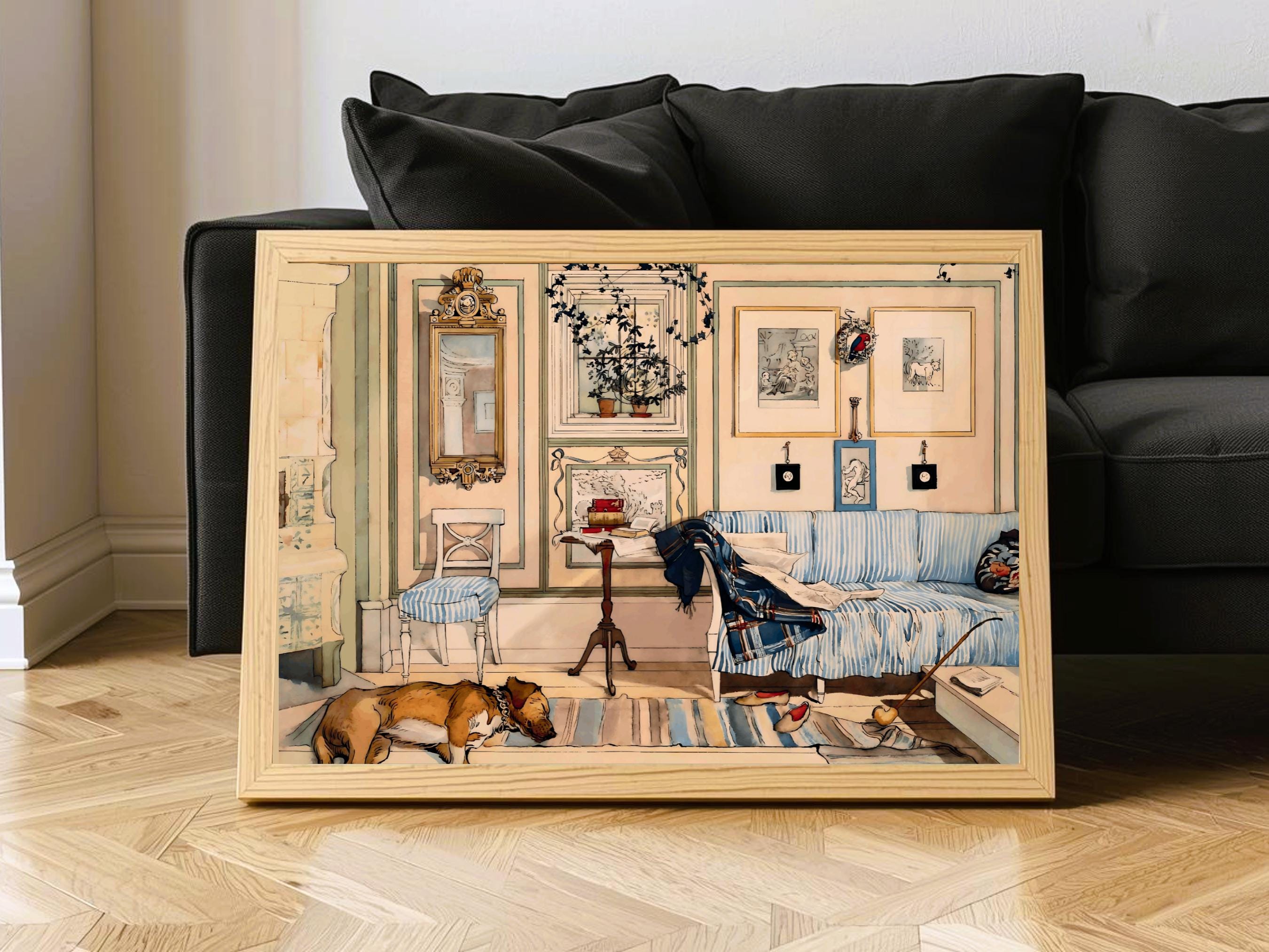 Carl Larsson Digital Print Cozy Corner, Vintage Sleeping Dog