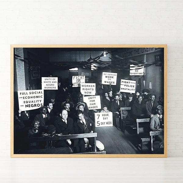 Historical Picture Labor Protesters Printable Civil Rights and Diversity Wall Art Great Depression Era Poster Black and White Photo 1930s