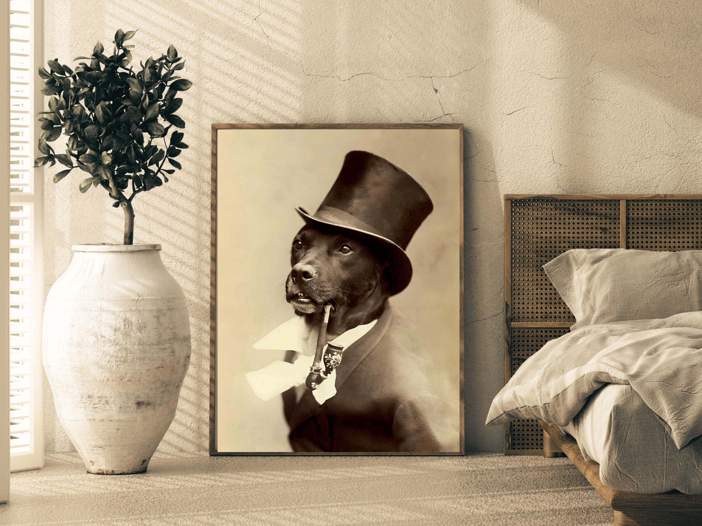 Vintage Dog Portrait Wall Art Printable Dog Dressed in Smoking Jacket ...
