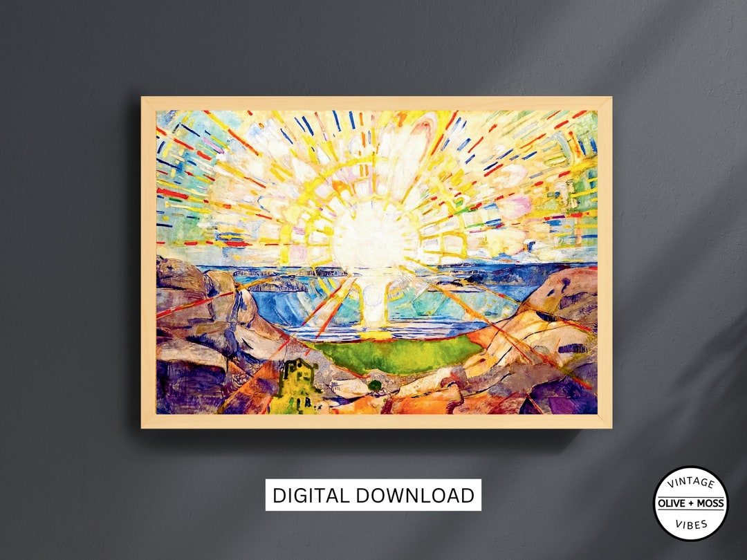 Edvard Munch Painting, Coastal Sunrise Printable Art, Maximalist Decor, Vibrant Color Tones Wall ...