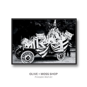 Suffragette Digital Print, Feminist Wall Art, Vintage Black and White Photo, Historical Political Protest Parade, Womens Rights Printable