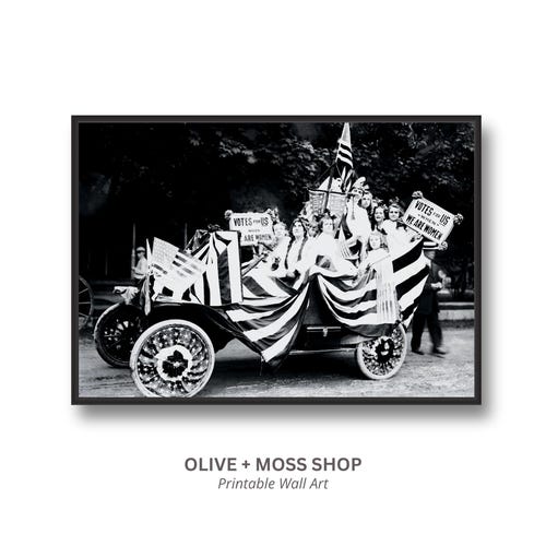Suffragette Digital Print, Feminist Wall Art, Vintage Black and White Photo, Historical Political Protest Parade, Womens Rights Printable