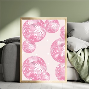 Light Pink Disco Ball Poster, Cool Girl Print, College Apartment Wall Art, Girly Dorm Poster, Retro Aesthetic Digital Download, Printable