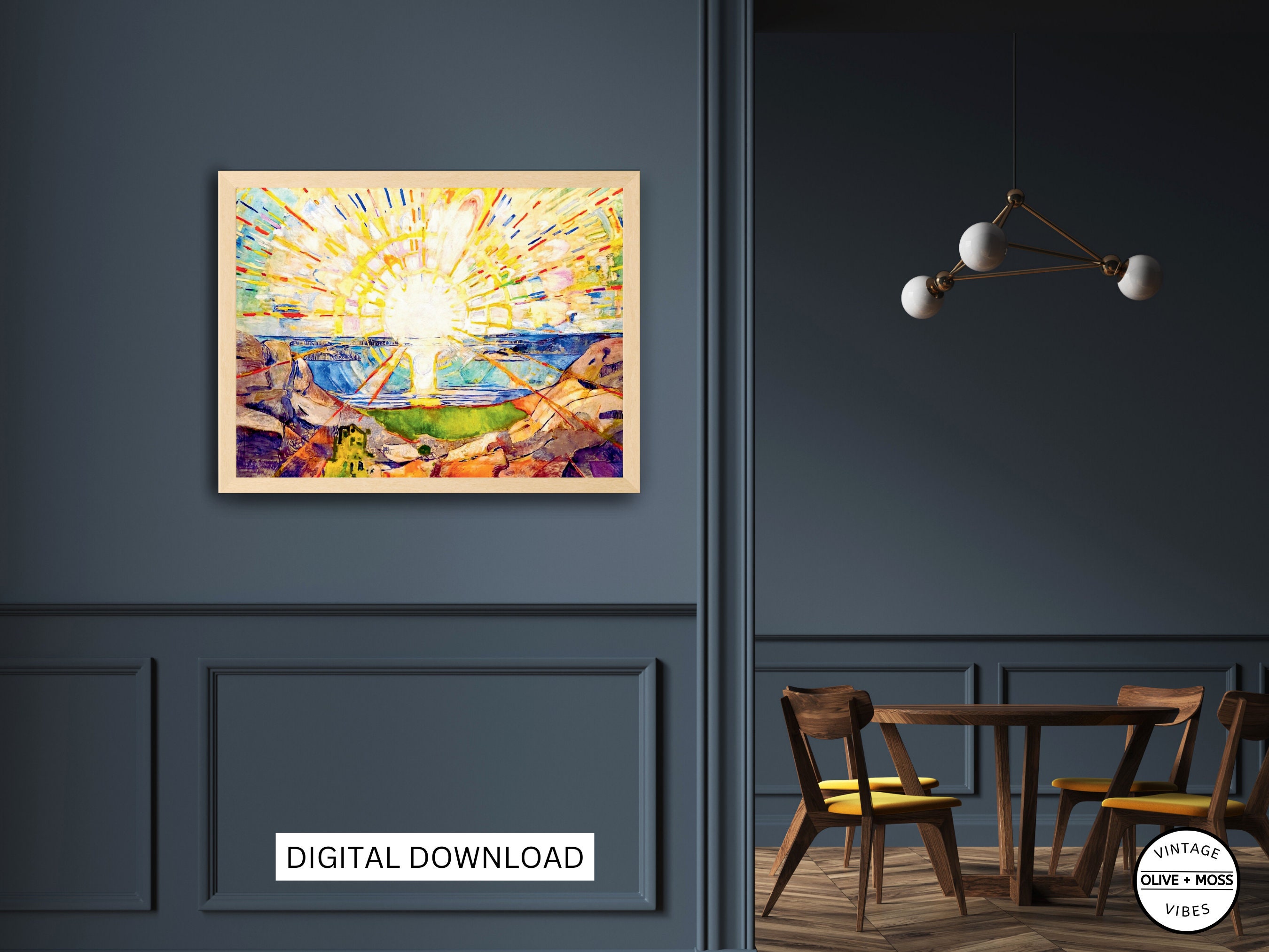 Edvard Munch Painting, Coastal Sunrise Printable Art, Maximalist Decor, Vibrant Color Tones Wall ...