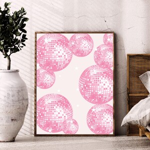 Boule disco impression affiche girly mignon dortoir rose impression murale Cool Teen Art Clean Girl affiche esthétique collège appartement art téléchargement numérique