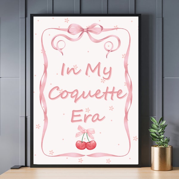 Pink Ribbon Poster Printable In My Coquette Era Y2K Print Cute Cherry Wall Art Girly College Dorm Room Ideas Trendy Teen Girl Bedroom Decor