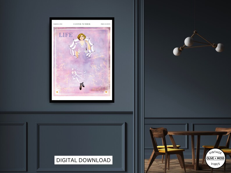 Vintage Life Magazine Print, Pink Wall Art, College Apartment Decor