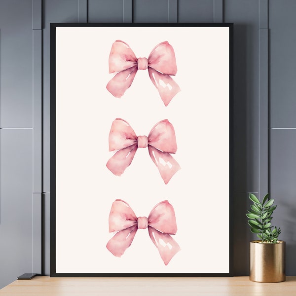 Coquette Room Decor Blush Pink Bows Print Printable Girly Bedroom Wall Art Clean Girl Print Nursery Wall Art Coquette Print Tween Room Decor