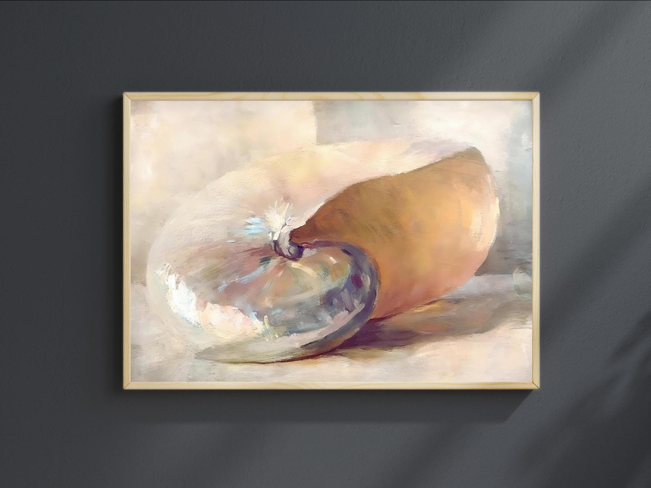 Stampa di conchiglie vintage: dipinto costiero in stile pastello, opera d'arte minimalista, arte murale vittoriana con natura morta, arredamento per la stanza in stile spiaggia (download digitale)
