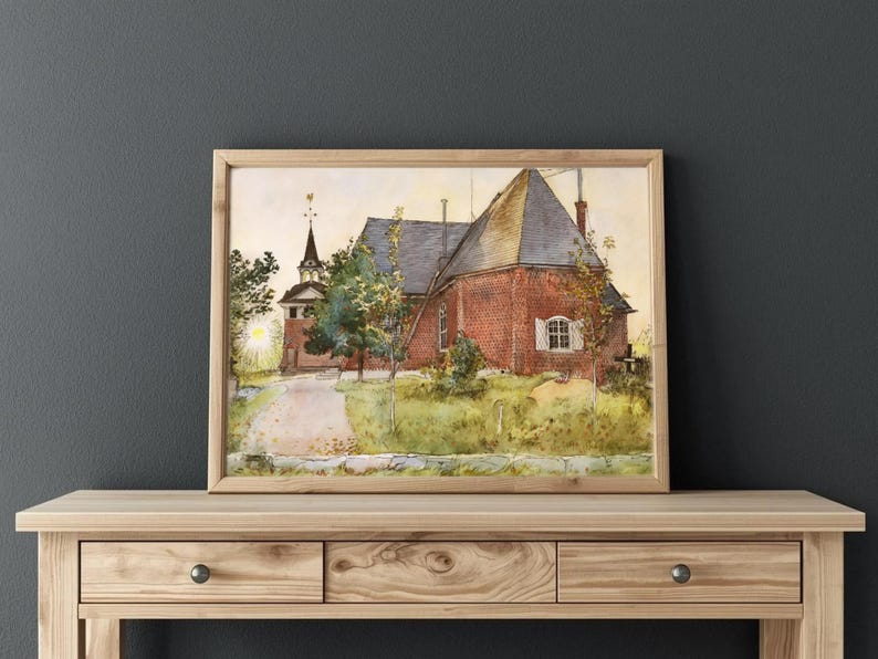 Carl Larsson Sundborn Church Print, Vintage Landscape Watercolor ...