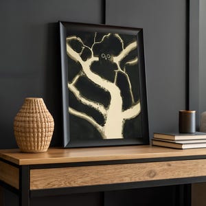 Vintage Owl Digital Print, Léon Spilliaert Painting, Moody Forest Artwork, Dark Academia Wall Art, Minimalist Bird in Tree Printable Art