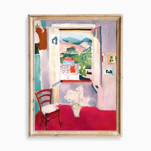 Henri Matisse: Ventana abierta en Collioure, pintura vintage de estilo rústico francés, póster colorido de dopamina, decoración cottagecore, descarga digital